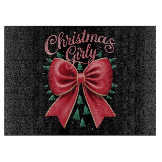 Kerstboom Bow Girly Esthetische Vakantie Kerstmis Snijplank (Voorkant)