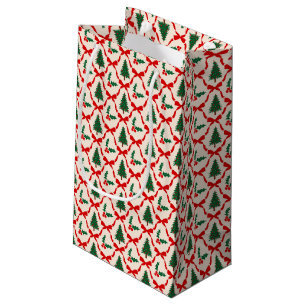 Kerstboom & Bow Patroon Gift Bag Klein Cadeauzakje