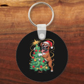 Kerstboom Boxer Dog Sungles Sleutelhanger (Voorkant)