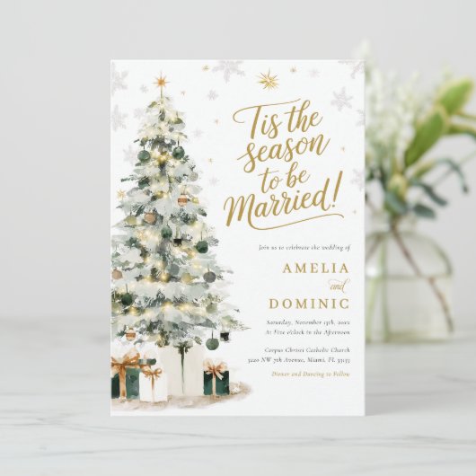 Kerstboom bruiloft kaart (Staand voorkant)
