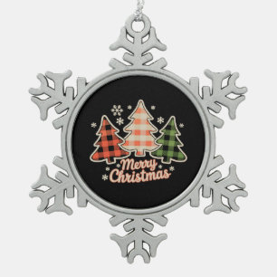 Kerstboom Buffalo Plaid Kerstvakantie Tin Sneeuwvlok Ornament