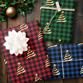 Kerstboom Buffalo Plaid Rood Groen Blauw Inpakpapier Vel