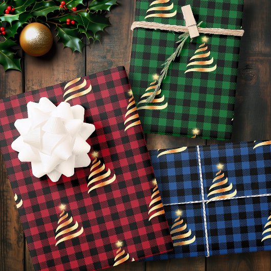 Kerstboom Buffalo Plaid Rood Groen Blauw Inpakpapier Vel