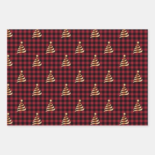 Kerstboom Buffalo Plaid Rood Groen Blauw Inpakpapier Vel (Voorkant)