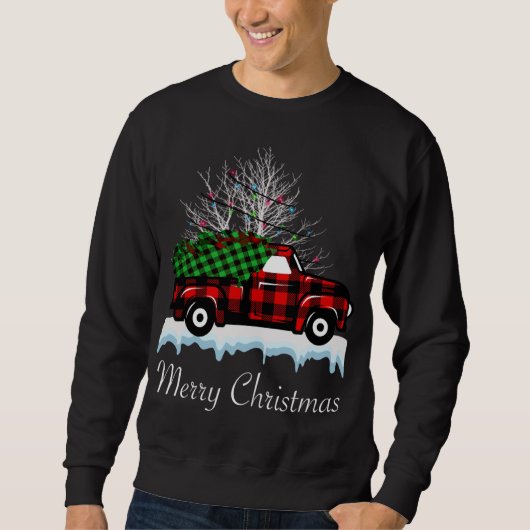 Kerstboom Buffalo Pset Red Truck Pajama-kerstmis Trui (Voorkant)