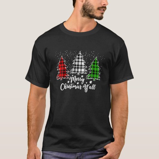 Kerstboom Buffalo Rood Groen Wit Geruit T-shirt (Voorkant)