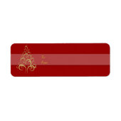 Kerstboom cadeau label rood goud (Voorkant)