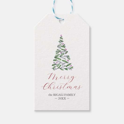 Kerstboom cadeau Labels Elegante Waterverf Cadeaulabel (Voorkant)