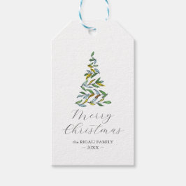 Kerstboom cadeau Labels Elegante Waterverf Cadeaulabel