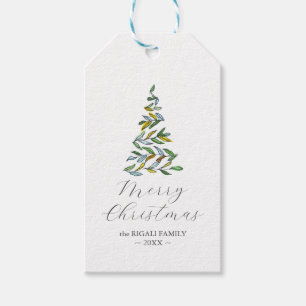 Kerstboom cadeau Labels Elegante Waterverf Cadeaulabel