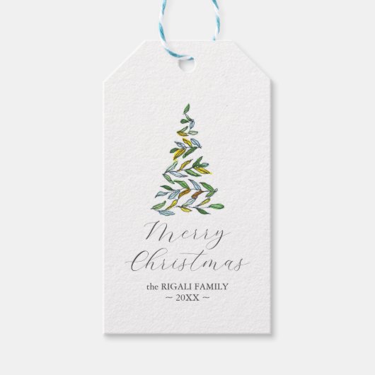Kerstboom cadeau Labels Elegante Waterverf Cadeaulabel (Voorkant)