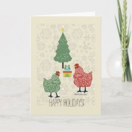 Kerstboom & cadeau met rode & groene kippen feestdagen kaart
