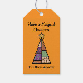 Kerstboom Cadeaublaadje in Mid-century Modern-stij Cadeaulabel