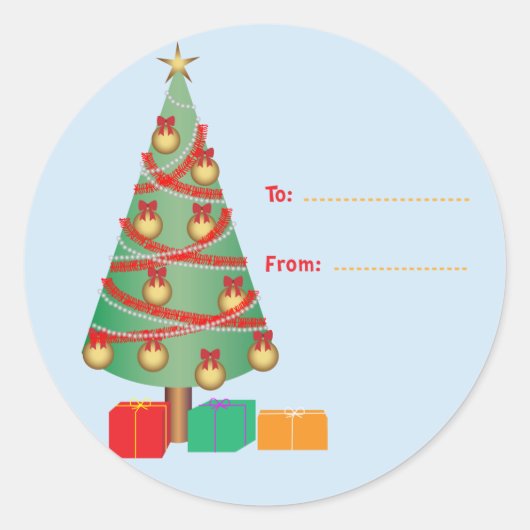 Kerstboom Cadeaublaadje Ronde Sticker (Voorkant)