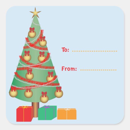 Kerstboom Cadeaublaadje Vierkant Sticker (Voorkant)