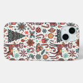 Kerstboom cadeaupatroon iPhone 15 Hoesje (Achterkant (horizontaal))
