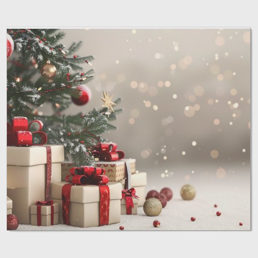 Kerstboom Cadeaus Bokeh Cadeaupapier (Vlak)