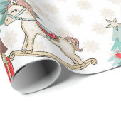 Kerstboom, cadeaus en rotspaard cadeaupapier (Rol Hoek)