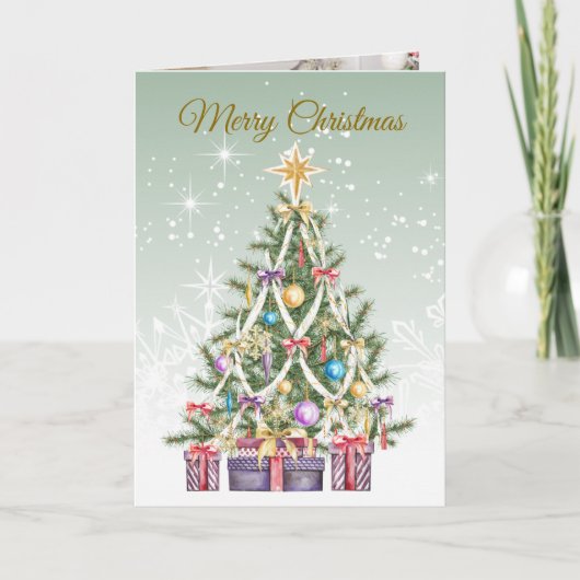Kerstboom, cadeaus Foto Feestdagen Kaart (Voorkant)