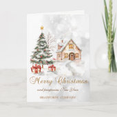 Kerstboom Cadeaus Huis Bokeh Company Feestdagen Kaart (Voorkant)