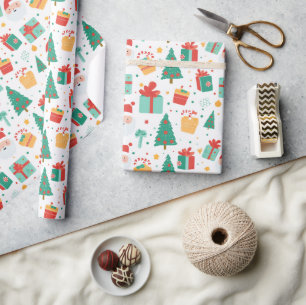 Kerstboom Cadeaus Kleurrijke Patroon Xmas Gift Cadeaupapier