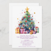 Kerstboom Cadeaus Paarse Feest Kaart (Voorkant / Achterkant)