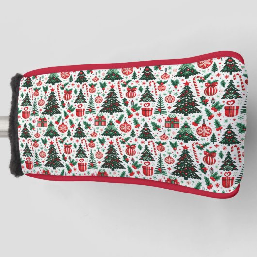 Kerstboom, cadeaus, snoepstok golfheadcover (Voorkant)