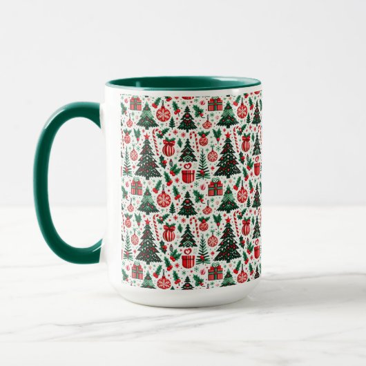 Kerstboom, cadeaus, snoepstok mok (Links)