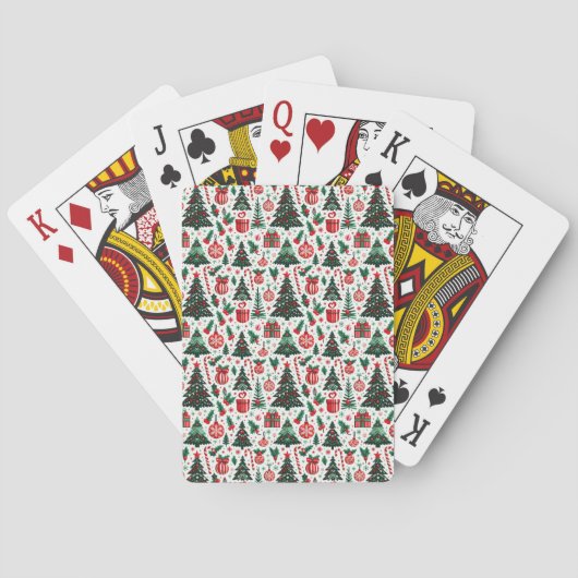 Kerstboom, cadeaus, snoepstok pokerkaarten (Achterkant)