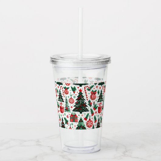 Kerstboom, cadeaus, suikerriet acryl drinkbeker (Voorkant)