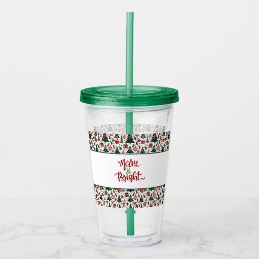 Kerstboom, cadeaus, suikerriet acryl drinkbeker (Voorkant)