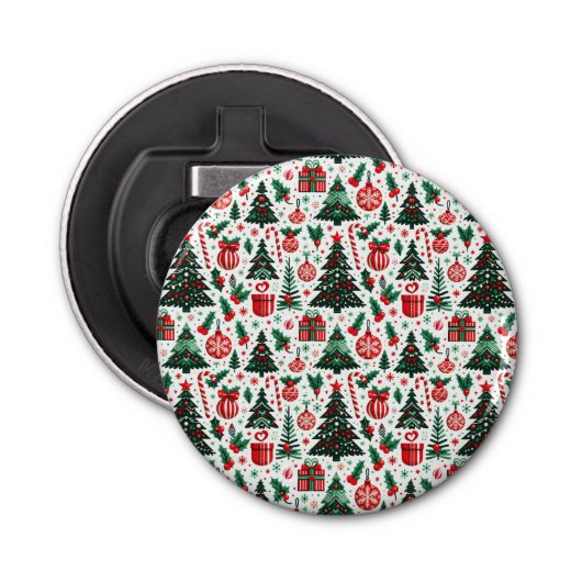 Kerstboom, cadeaus, suikerriet button flesopener (Voorkant)