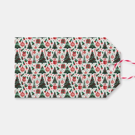 Kerstboom, cadeaus, suikerriet cadeaulabel (Voorkant (Horizontaal))