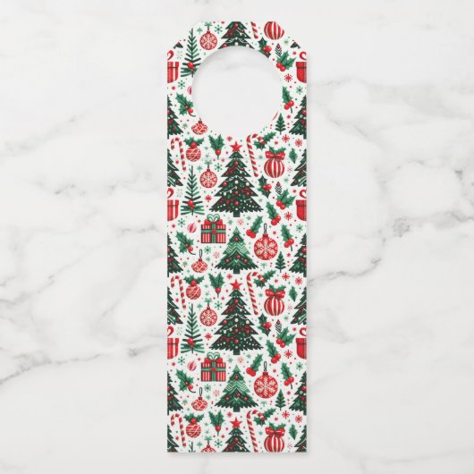 Kerstboom, cadeaus, suikerriet flessenhanger (Voorkant)