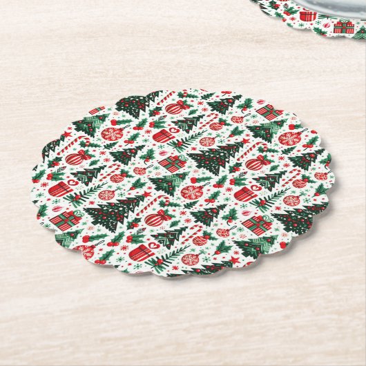 Kerstboom, cadeaus, suikerriet kartonnen onderzetters (Gekanteld)