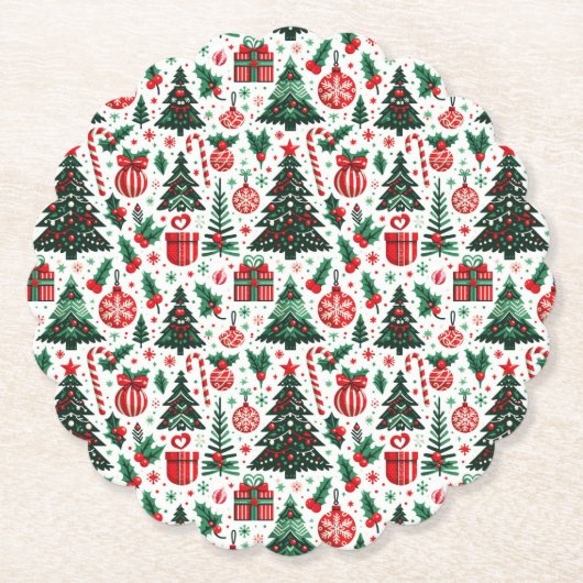 Kerstboom, cadeaus, suikerriet kartonnen onderzetters (Voorkant)