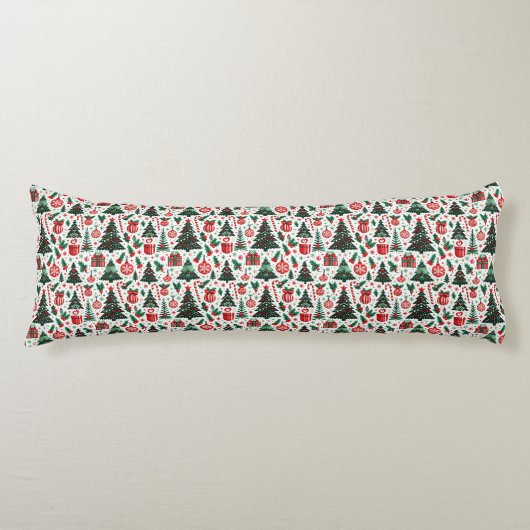 Kerstboom, cadeaus, suikerriet lichaamskussen (Voorkant)