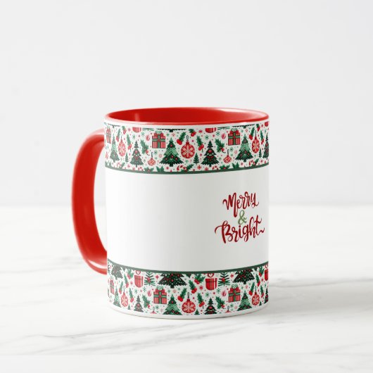 Kerstboom, cadeaus, suikerriet mok (Voorkant links)