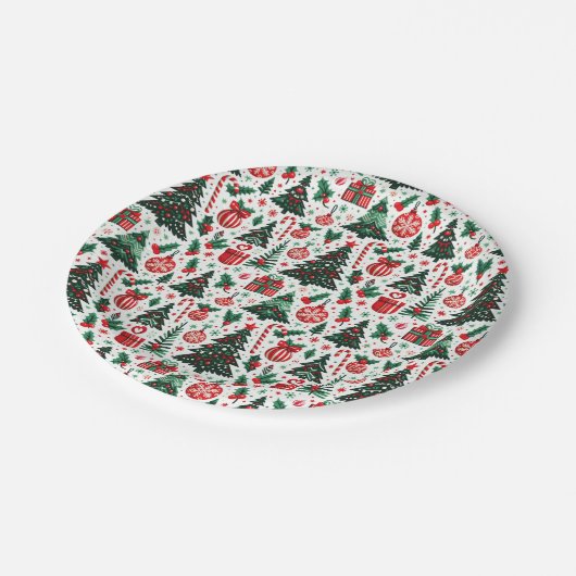 Kerstboom, cadeaus, suikerriet papieren bordje (Gekanteld)