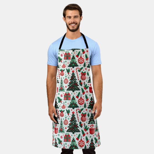 Kerstboom, cadeaus, suikerriet schort (Gedragen)