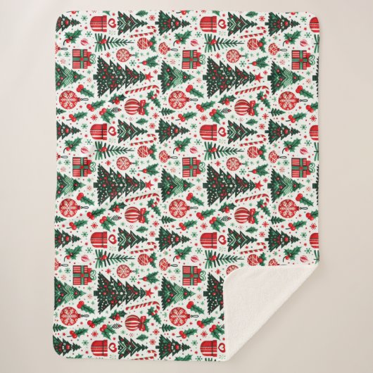 Kerstboom, cadeaus, suikerriet sherpa deken (Voorkant)