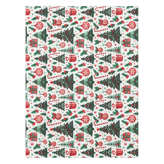 Kerstboom, cadeaus, suikerriet tafelkleed (Voorkant)