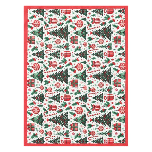 Kerstboom, cadeaus, suikerriet tafelkleed (Voorkant)