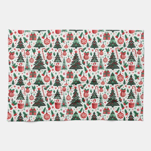 Kerstboom, cadeaus, suikerriet theedoek (Horizontaal)