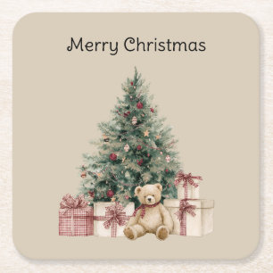 Kerstboom Cadeaus Teddibeer Kartonnen Onderzetters