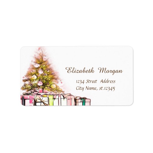 Kerstboom, Cadeaus Vakantie Etiket (Voorkant)