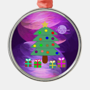 Kerstboom & Cadeaus Zilveren Ronde Kerstbal Metalen Ornament