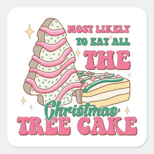 Kerstboom Cake Moderne Feestdagen Vierkante Sticker (Voorkant)