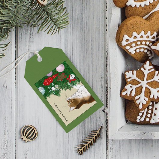 Kerstboom Calico Kat Ornamenten Grappig Cadeaulabel