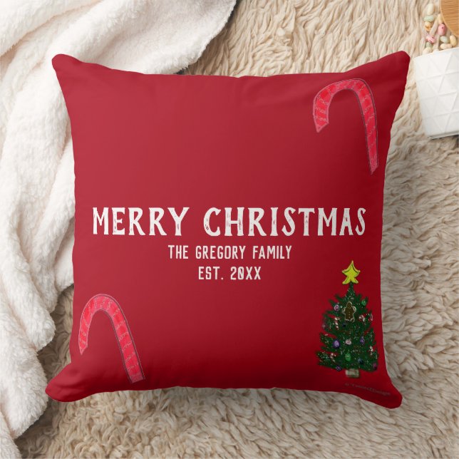 Kerstboom Candy Cane Familie NAAM Rood Kussen (Deken)